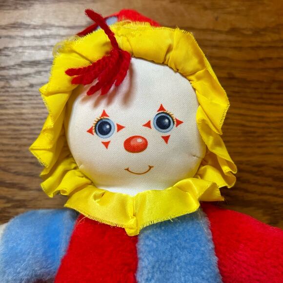 Vintage 1982 Amtoy Baby Soft Touch Clown Plush Chimes Rattle 12" Red Blue Yellow - Picture 3 of 5